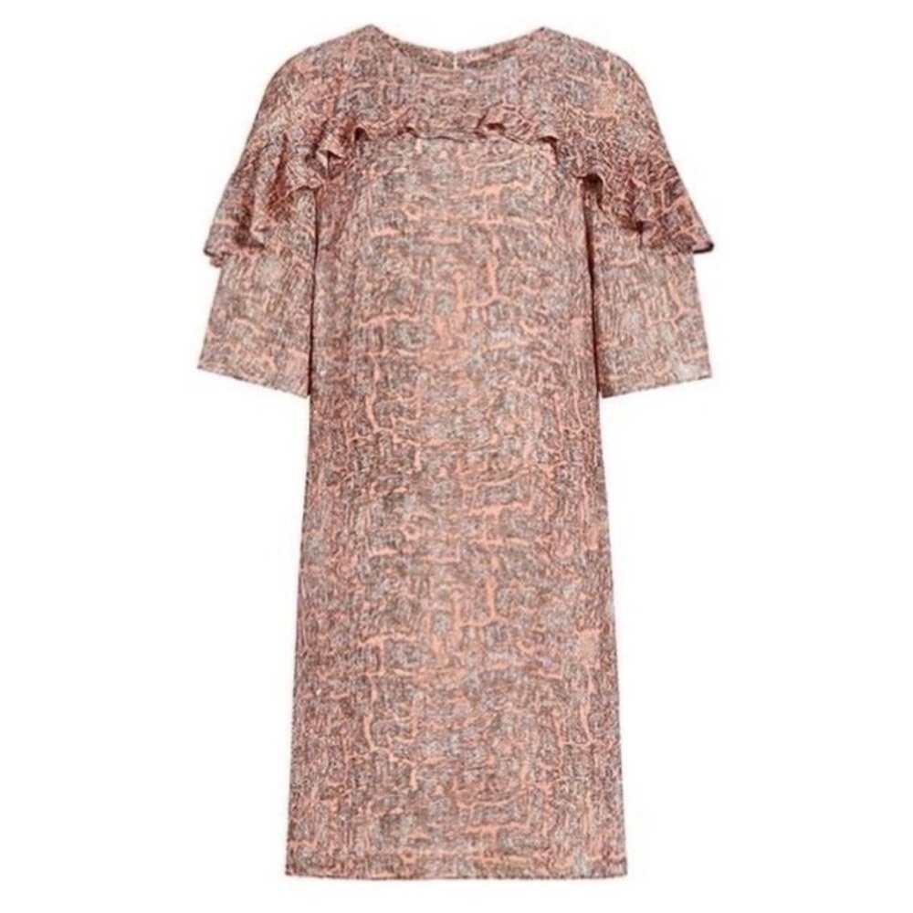 Reiss Roxanne Ruffle Pink Shift Dress Size 4 Cocktail Career Formal Work Office